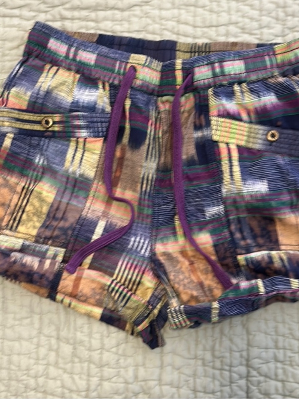 Anthropologie Pilcro Plaid Ikat Drawstring Shorts Size S Multicolor